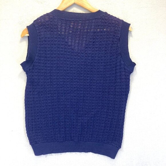 Vintage 1960's Pendleton Open Knit Vest Womens 40 (Large) Blue Crochet 60s RARE - Picture 2 of 11